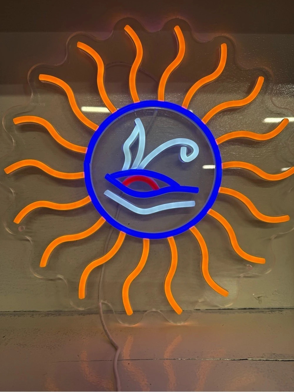 Neon Sun Face Wall Decor in Orange & Blue